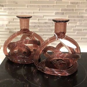 Anthropologie Twisted glass purple candle stick holders